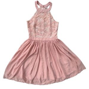 IBTOM CASTLE Womens Size Small Light Pink Lace Halter Fit and Flare A-line Dress